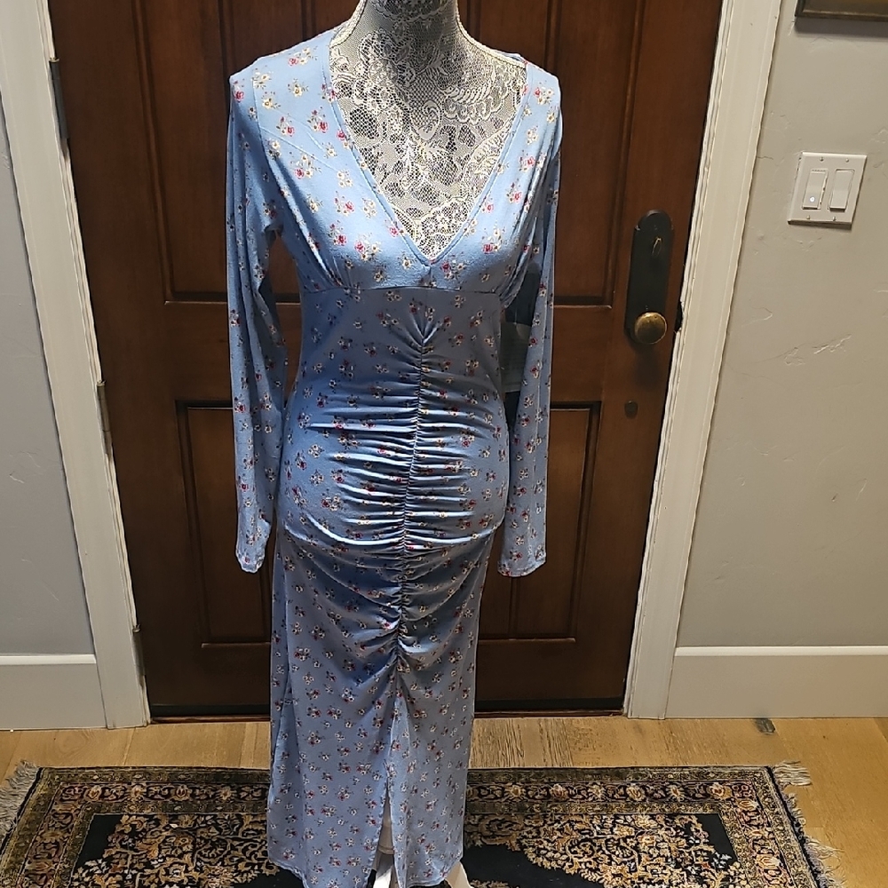 Nordstrom Light Blue Floral Long Sleeve Dress